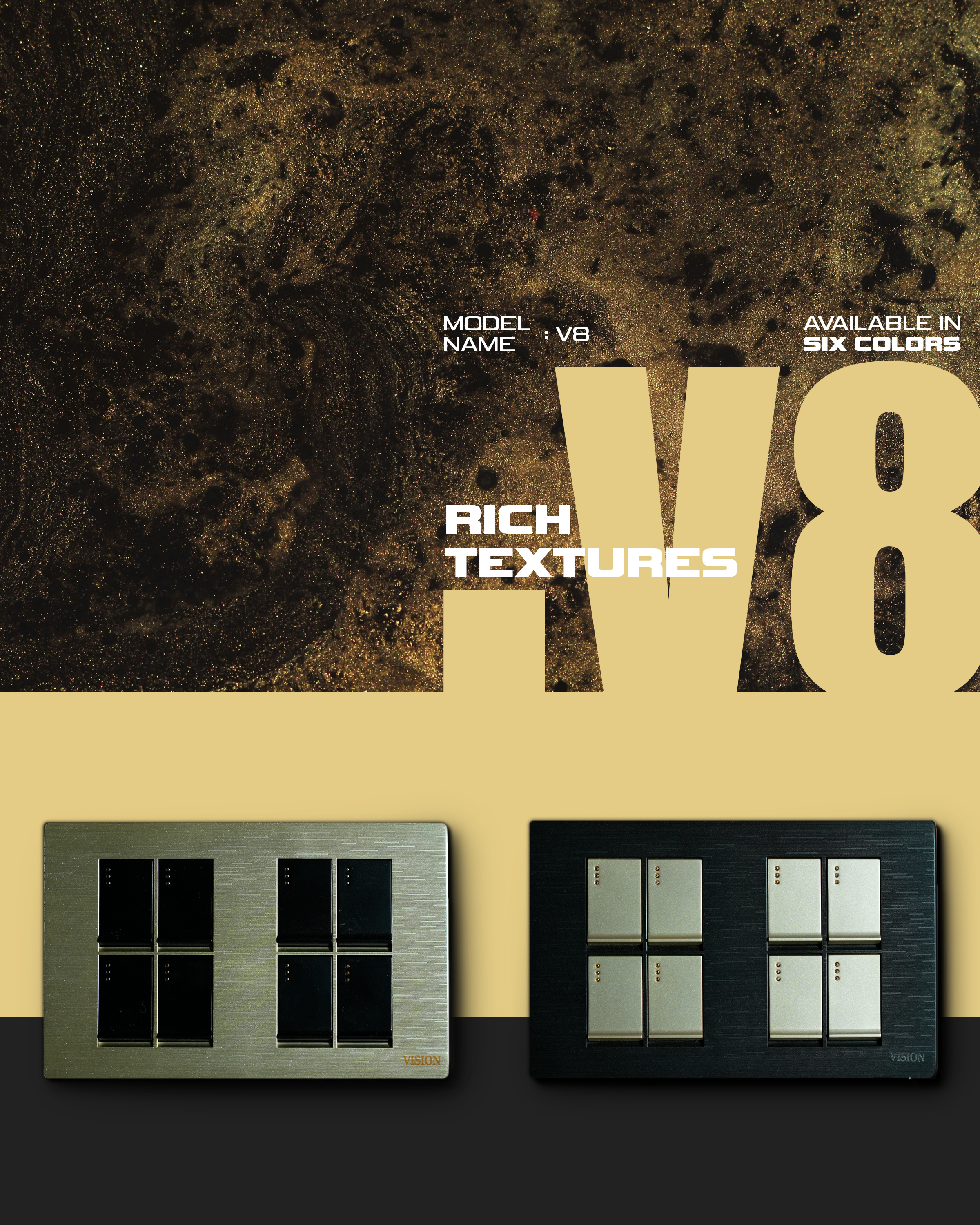 Vision V8 — large-format modular panel in six colors